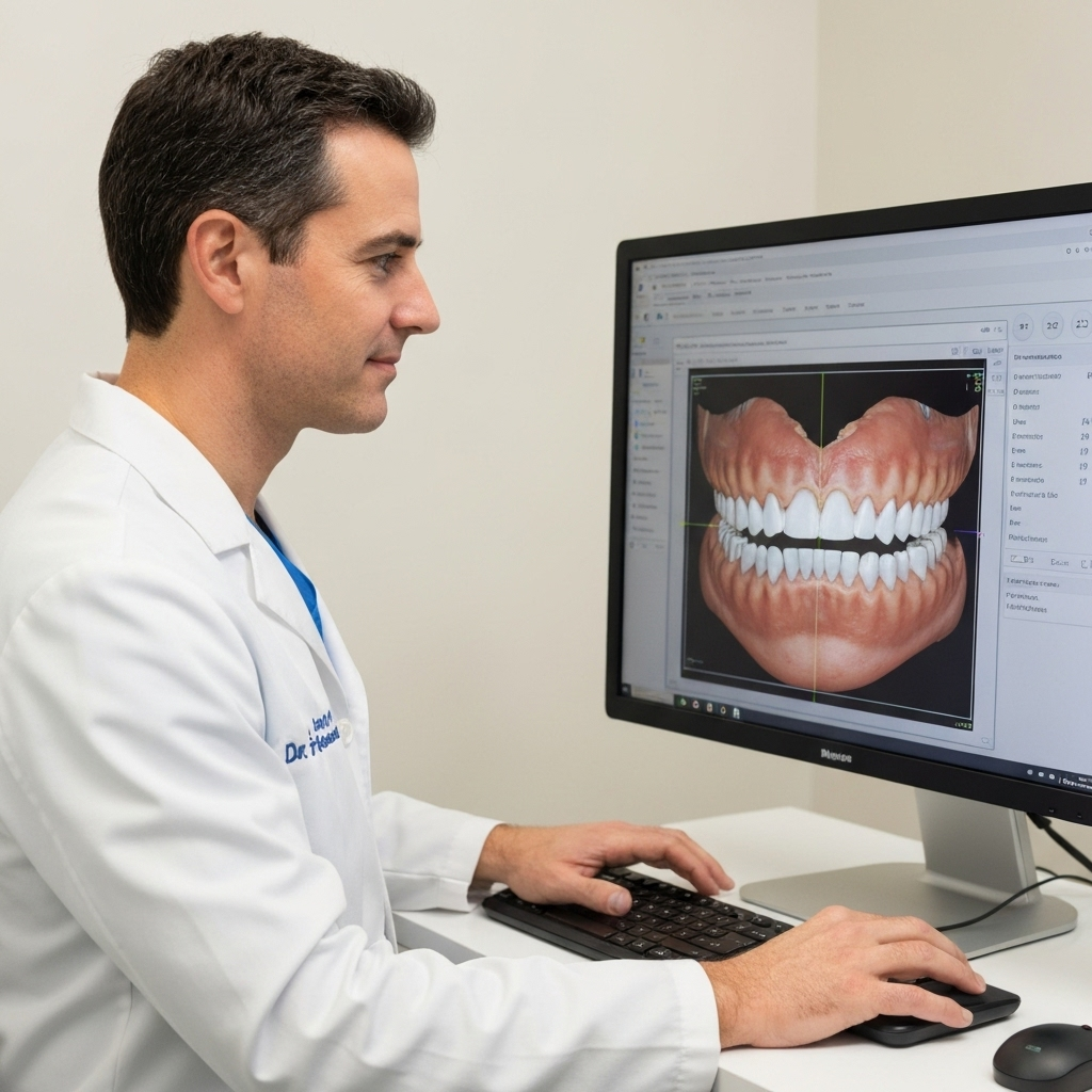 Dr. Friedman looking at a patient scan to determine the best course of action for a dental implant